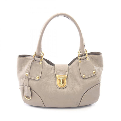 Prada Handbag Vitello Daino Gray Leather Triangle Logo Tote