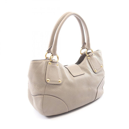 Prada Handbag Vitello Daino Gray Leather Triangle Logo Tote — view 2