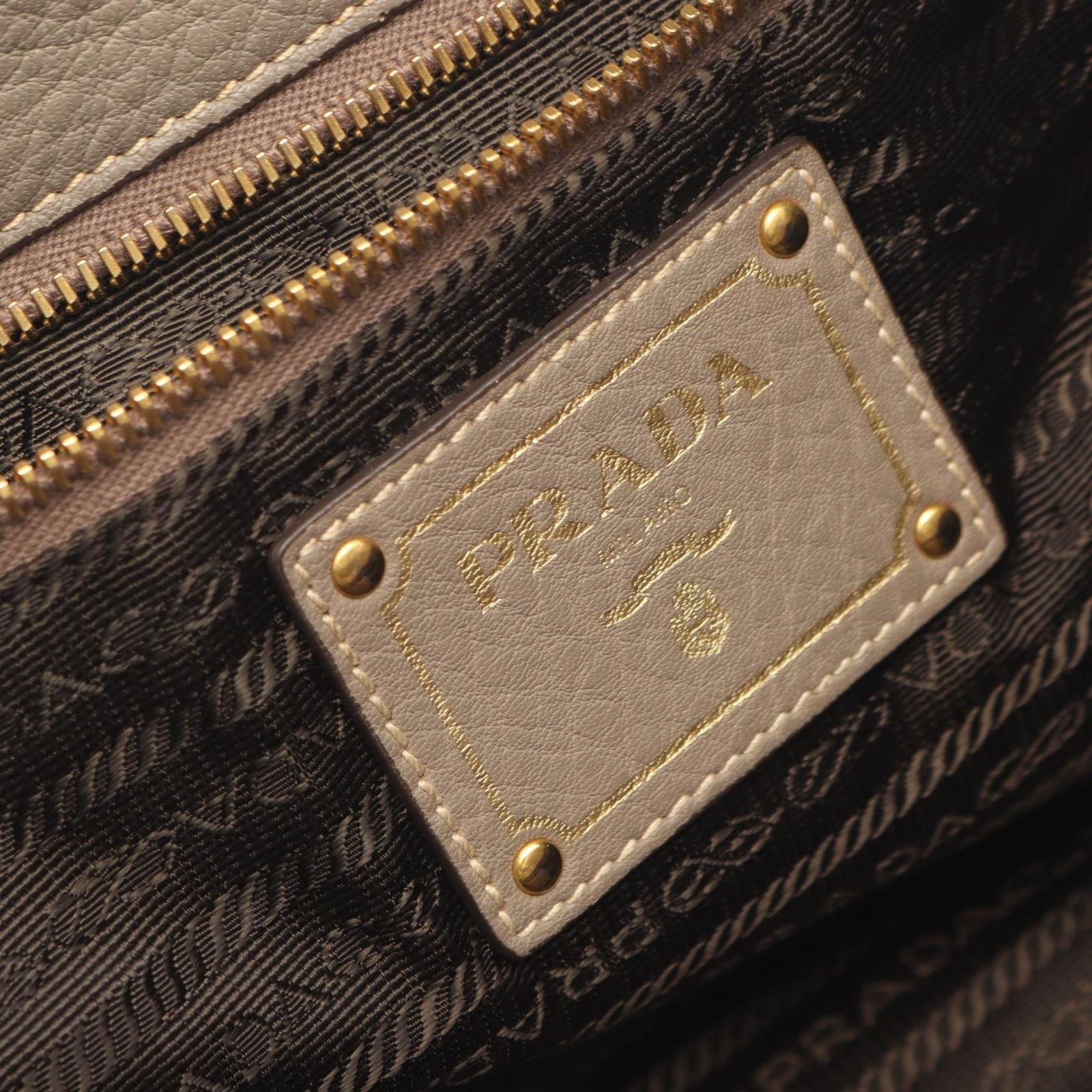 Prada Handbag Vitello Daino Gray Leather Triangle Logo Tote — view 4