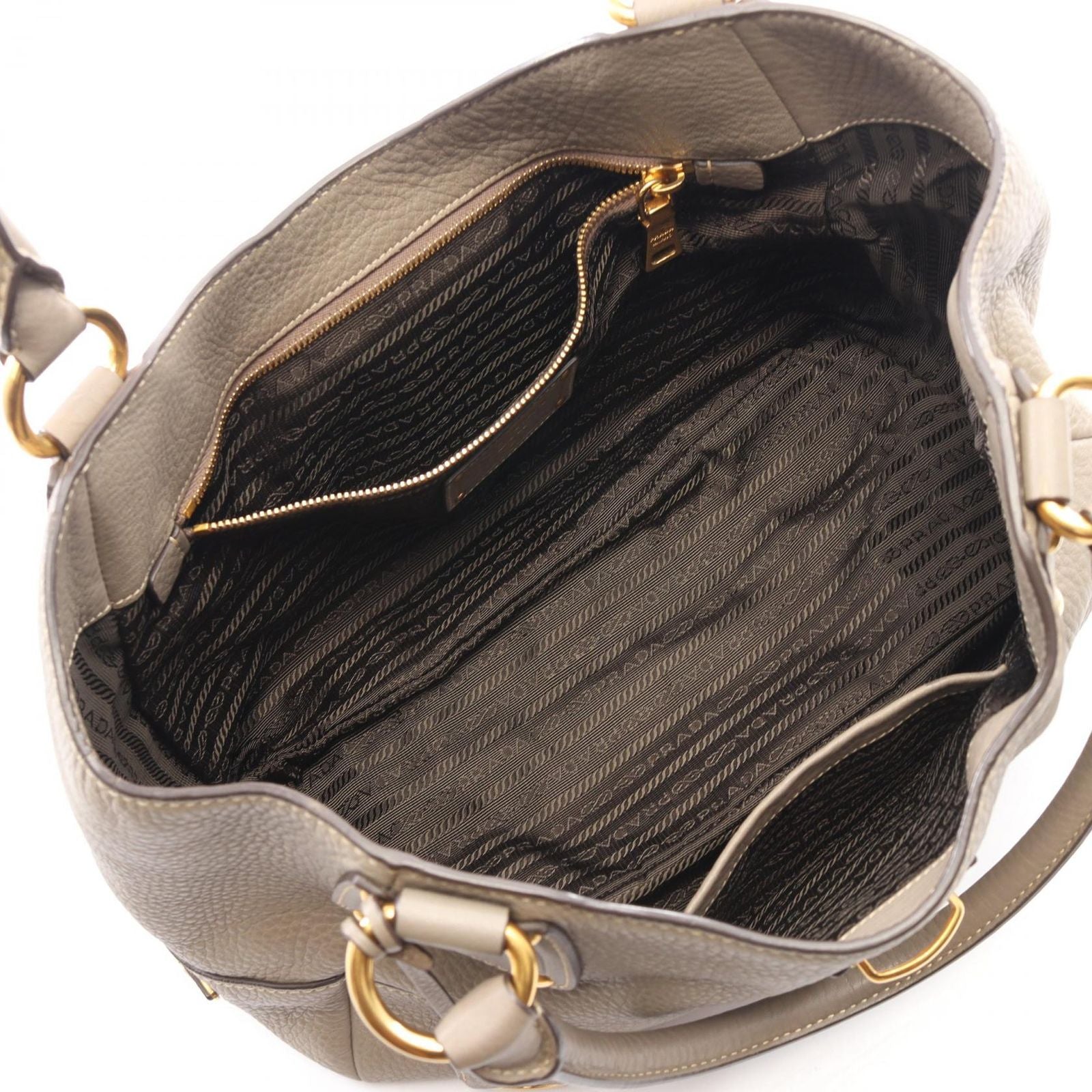 Prada Handbag Vitello Daino Gray Leather Triangle Logo Tote — view 3