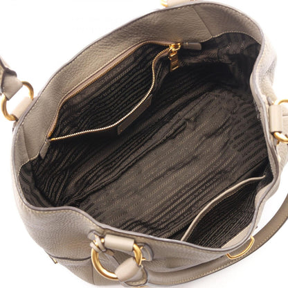 Prada Handbag Vitello Daino Gray Leather Triangle Logo Tote — view 3