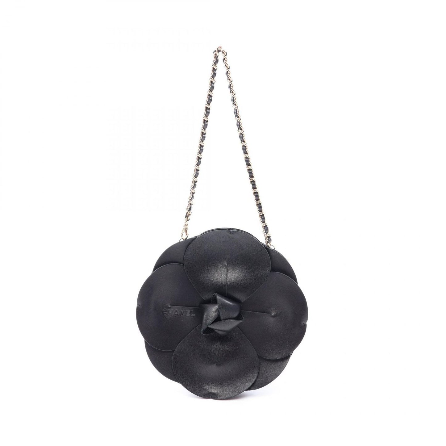 Chanel Handbag Camellia Black Lambskin Fabric Chain Bag
