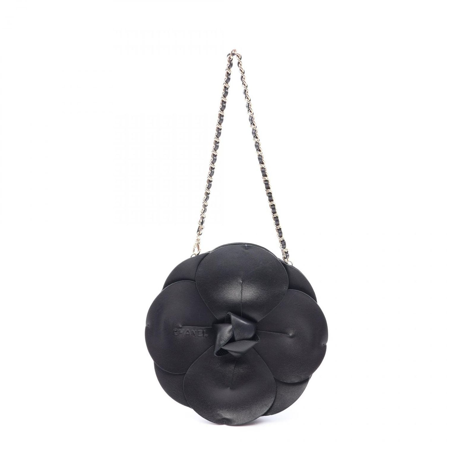 Chanel Handbag Camellia Black Lambskin Fabric Chain Bag