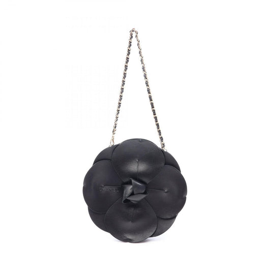 Chanel Handbag Camellia Black Lambskin Fabric Chain Bag