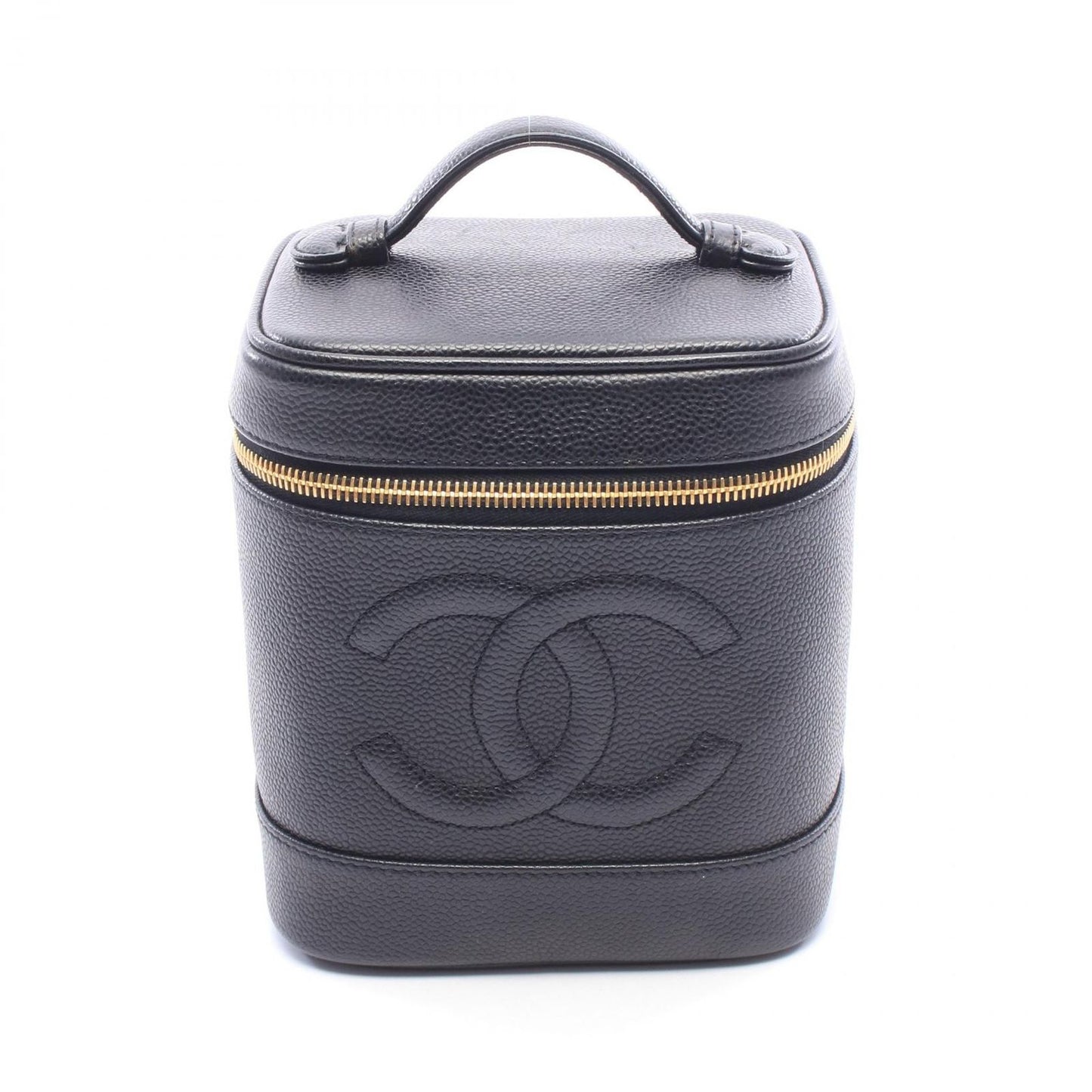 Chanel Handbag CC Logo Black Caviar Leather Vertical Vanity