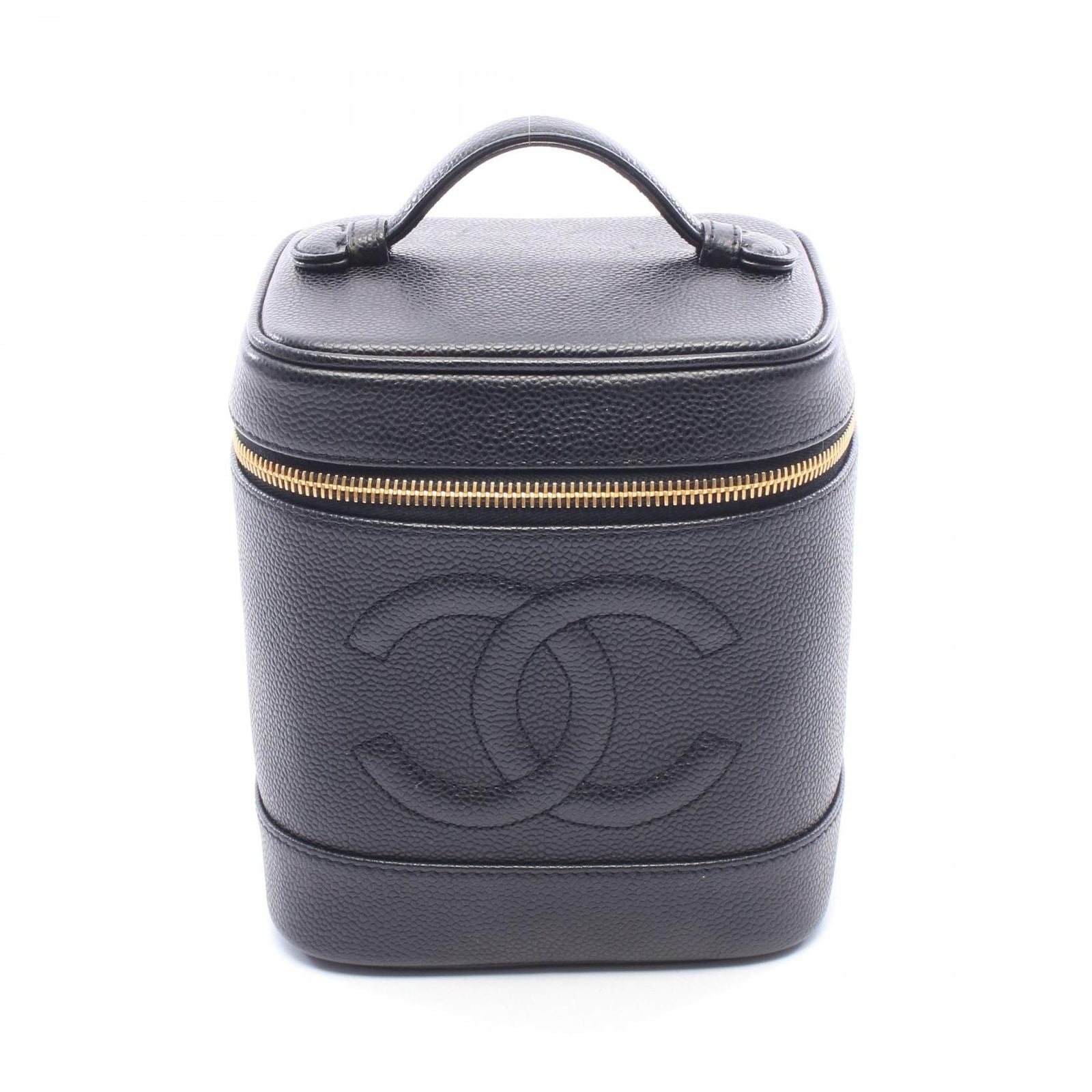 Chanel Handbag CC Logo Black Caviar Leather Vertical Vanity