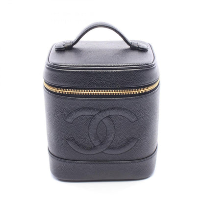 Chanel Handbag CC Logo Black Caviar Leather Vertical Vanity