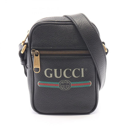 Gucci Shoulder Bag Webbing Line Black Leather Logo Print