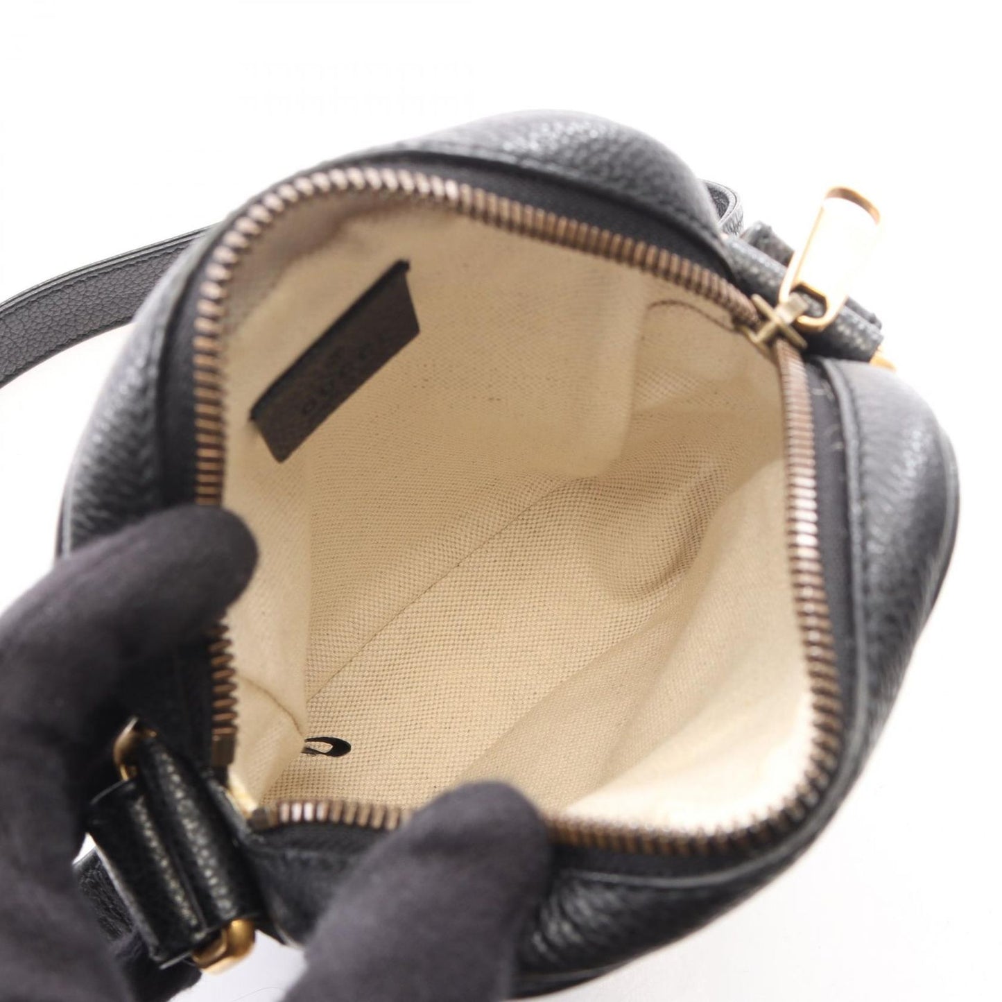 Gucci Shoulder Bag Webbing Line Black Leather Logo Print — view 3