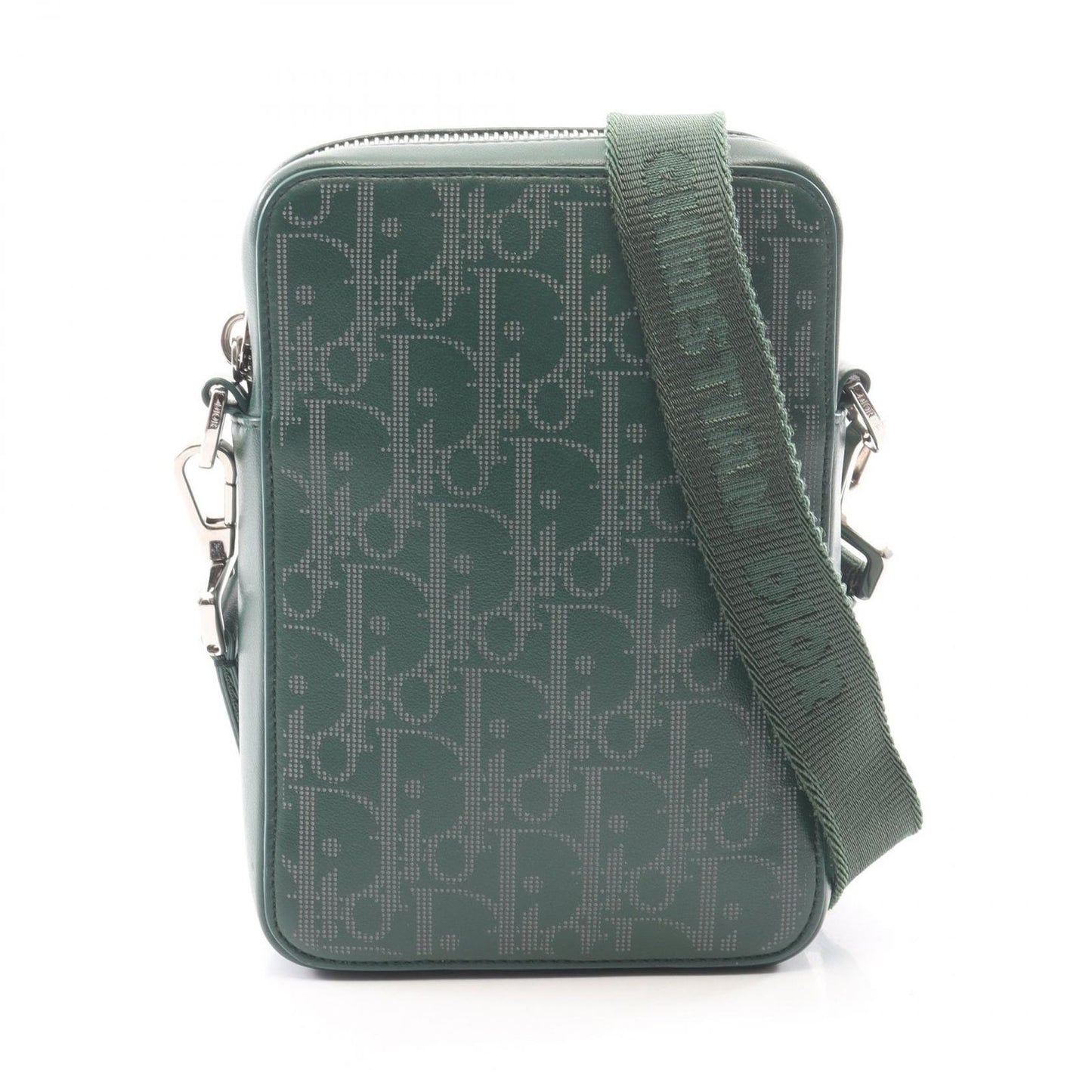 Dior Shoulder Bag World Tour Messenger Pouch Oblique Green Leather