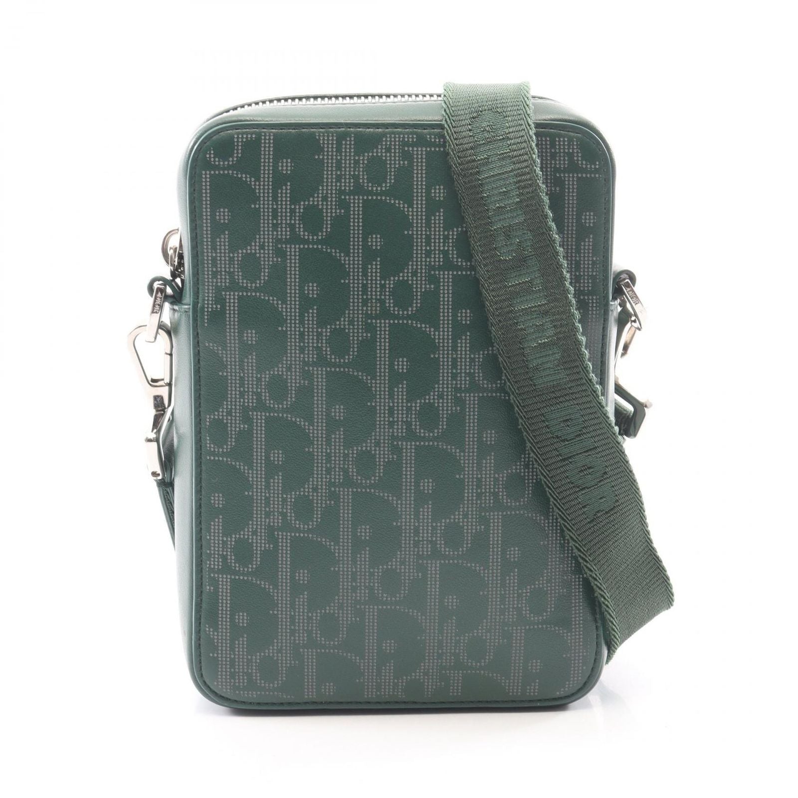 Dior Shoulder Bag World Tour Messenger Pouch Oblique Green Leather