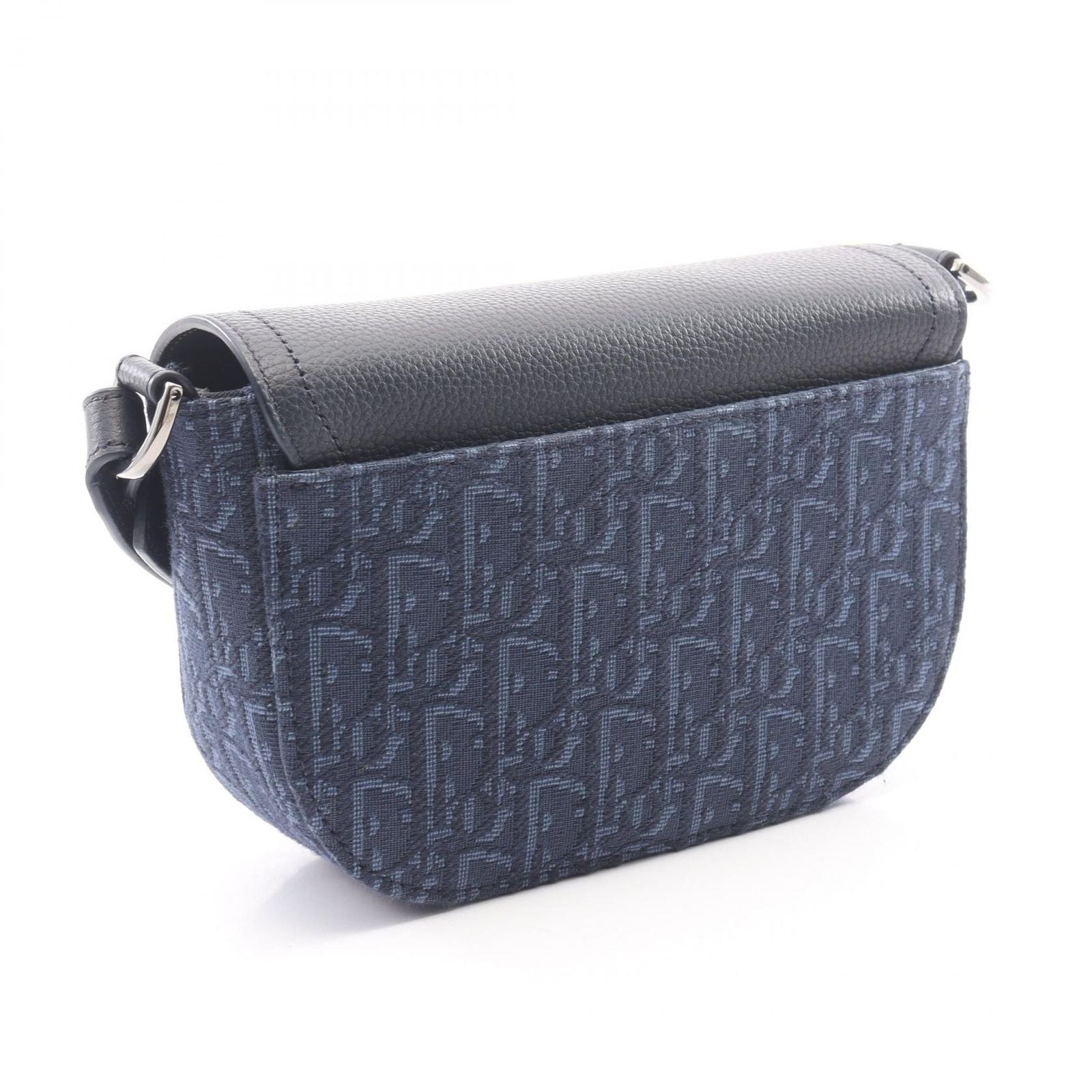 Dior Shoulder Bag Mini with Saddle Flap Navy Canvas Leather Messenger — view 2