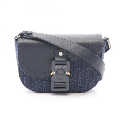 Dior Shoulder Bag Mini with Saddle Flap Navy Canvas Leather Messenger