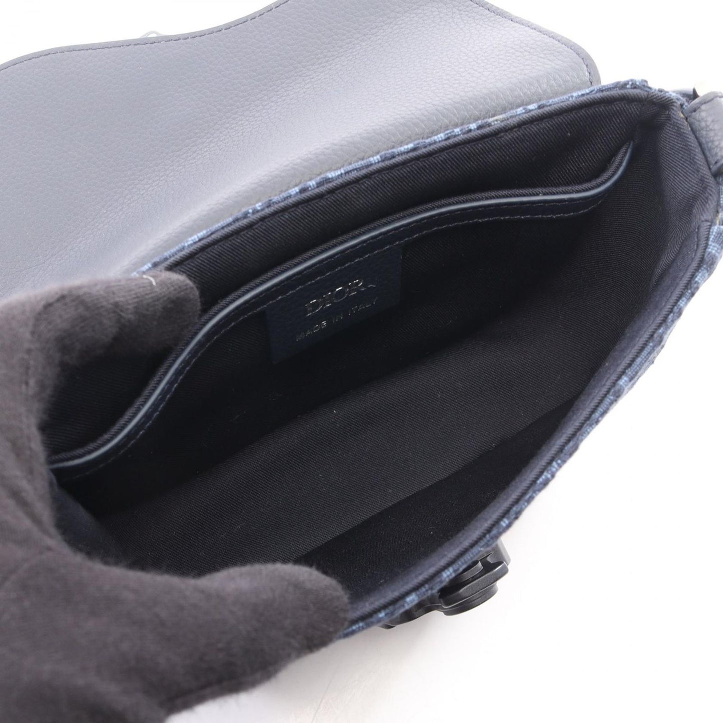 Dior Shoulder Bag Mini with Saddle Flap Navy Canvas Leather Messenger — view 3