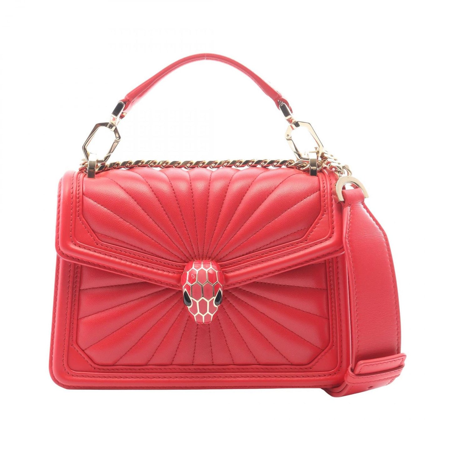 Bvlgari Handbag Serpenti Diamond Blast 2-Way Red Leather Chain