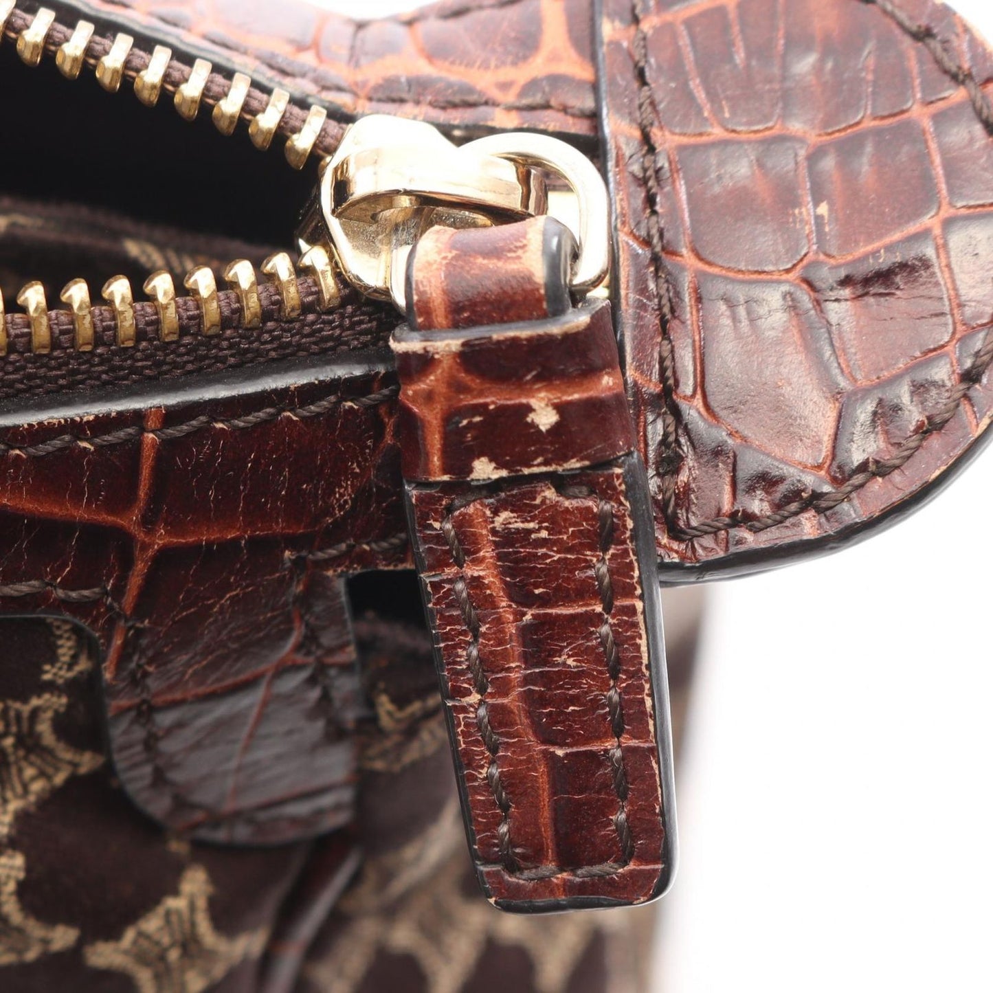 Celine Handbag Macadam Croco Embossed Brown Canvas Leather — view 6