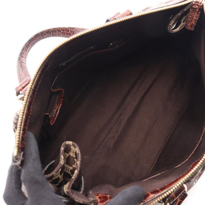 Celine Handbag Macadam Croco Embossed Brown Canvas Leather — view 3