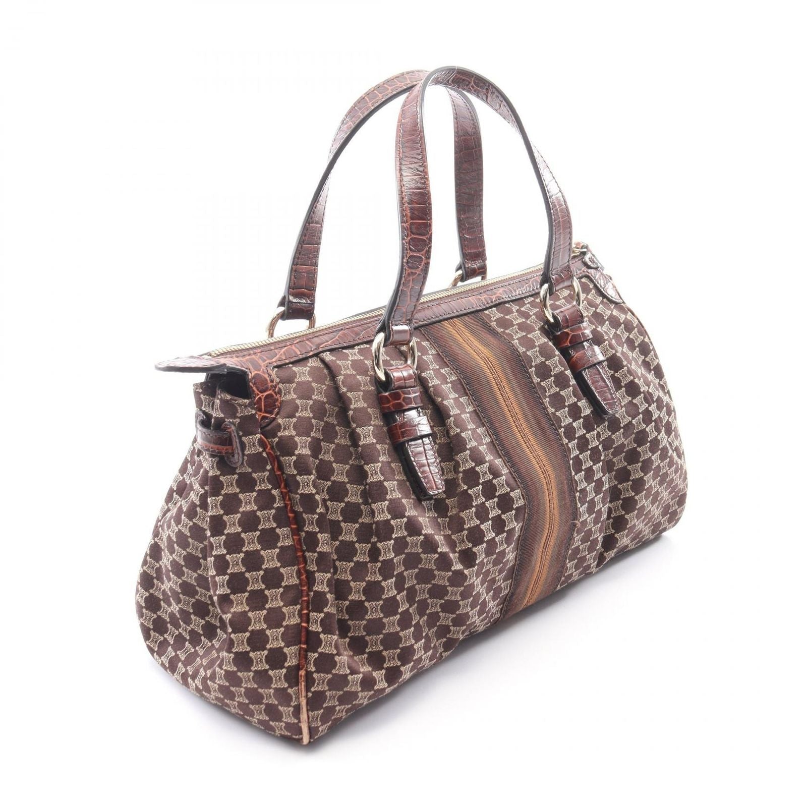 Celine Handbag Macadam Croco Embossed Brown Canvas Leather — view 2