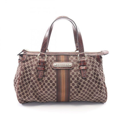 Celine Handbag Macadam Croco Embossed Brown Canvas Leather