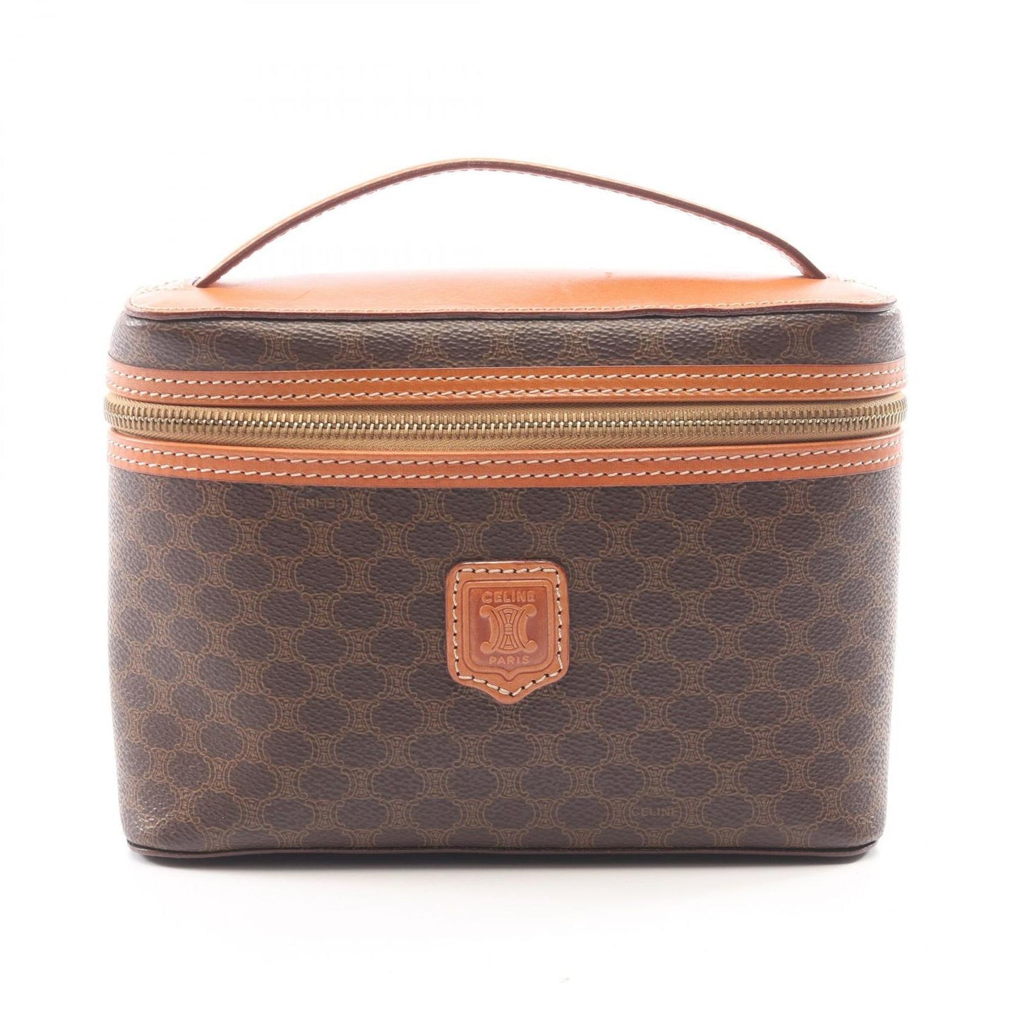 Celine Handbag Macadam Brown Canvas Leather Vanity Bag