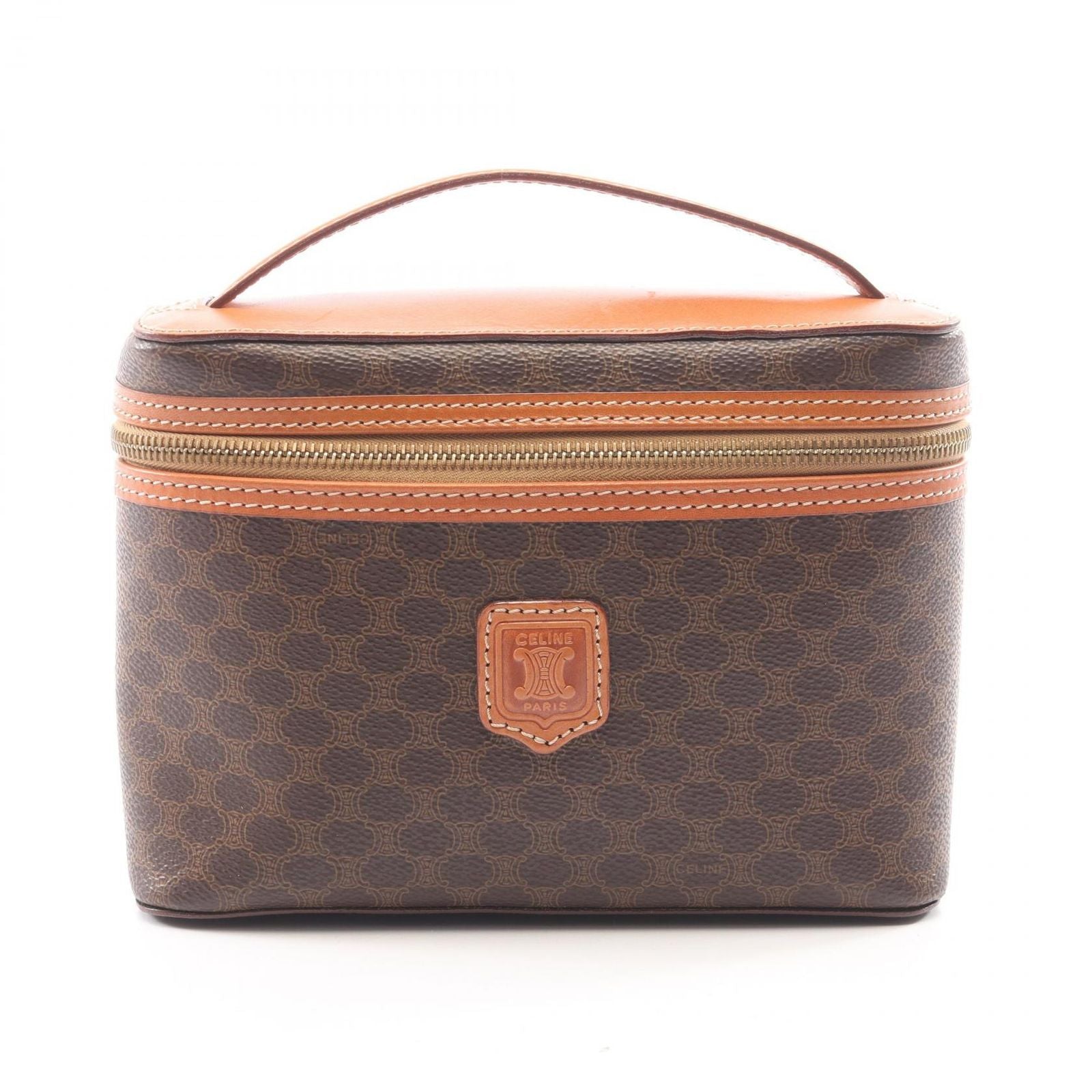 Celine Handbag Macadam Brown Canvas Leather Vanity Bag