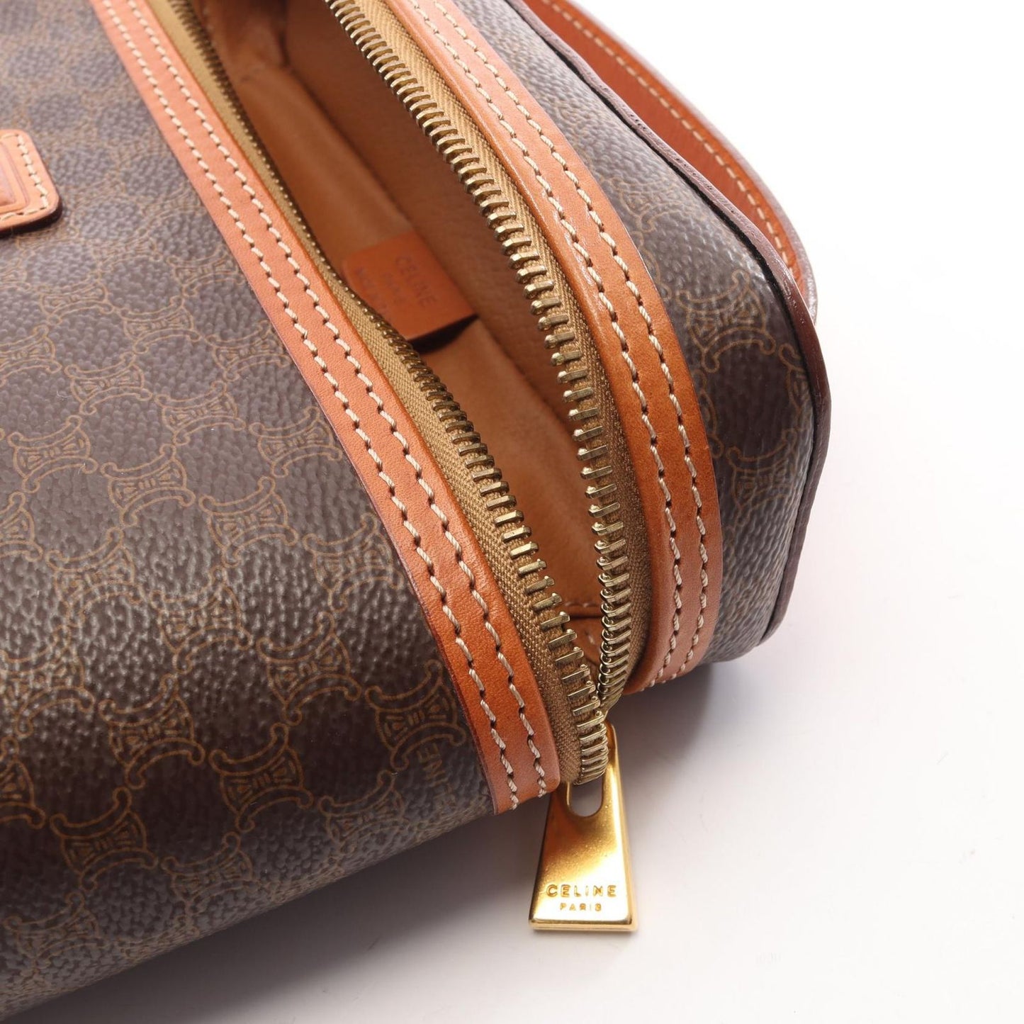 Celine Handbag Macadam Brown Canvas Leather Vanity Bag — view 8
