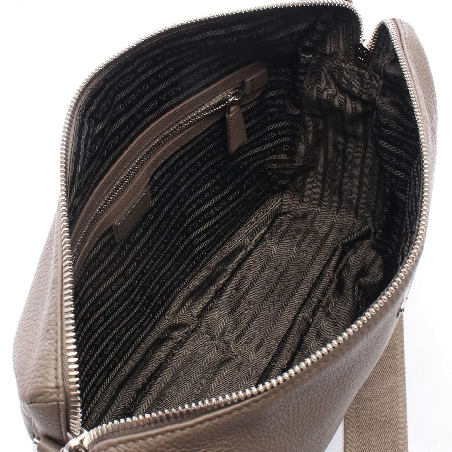 Prada Shoulder Bag Vitello Daino Gray Leather to Line Guru Logo — view 3