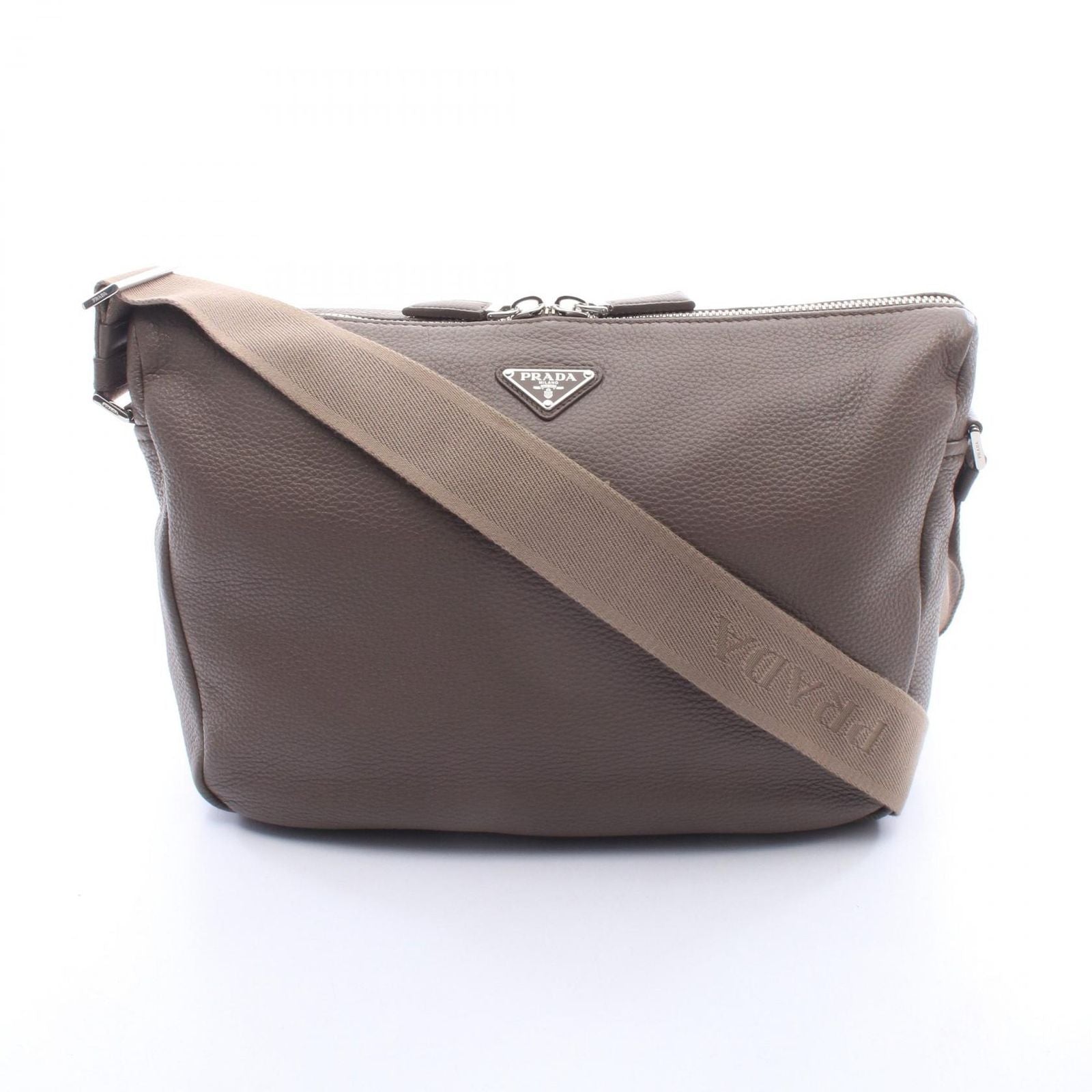 Prada Shoulder Bag Vitello Daino Gray Leather to Line Guru Logo