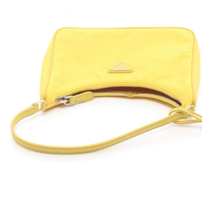 Prada Tessuto Yellow Nylon Saffiano Leather to Line Guru Logo Shoulder Bag — view 5