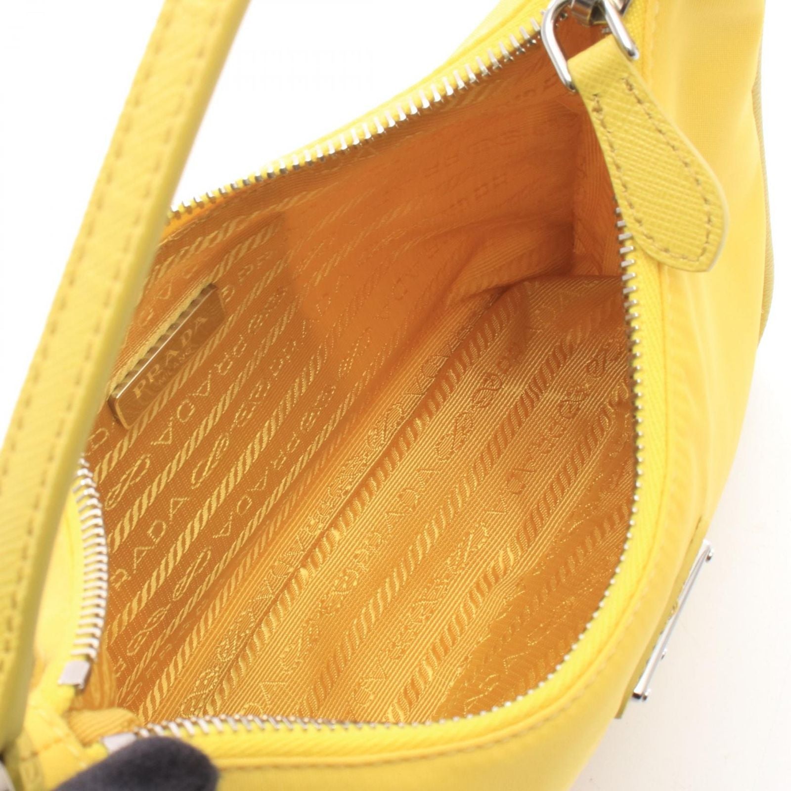Prada Tessuto Yellow Nylon Saffiano Leather to Line Guru Logo Shoulder Bag — view 3
