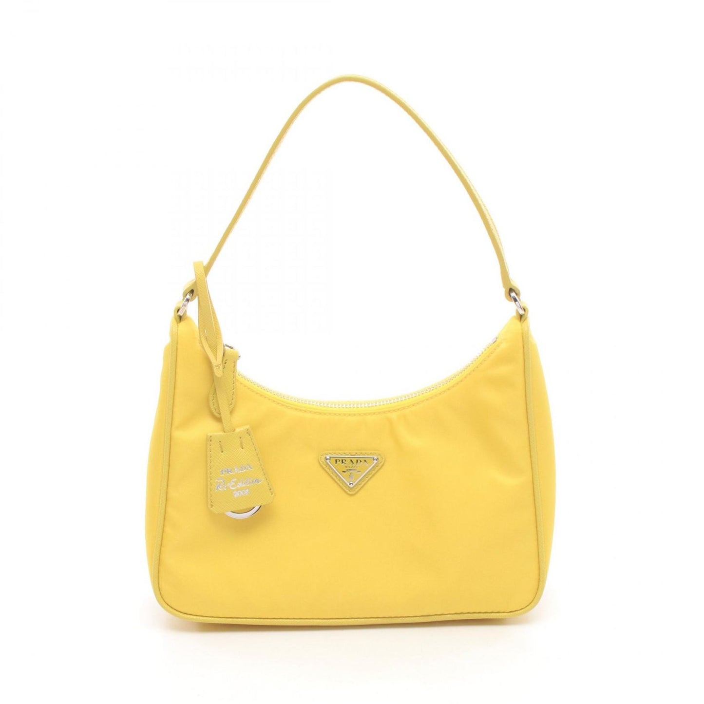 Prada Tessuto Yellow Nylon Saffiano Leather to Line Guru Logo Shoulder Bag
