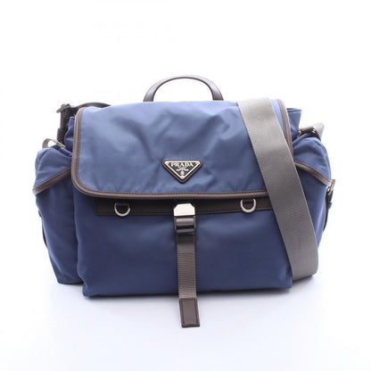 Prada Shoulder Bag Re-Nylon Flap Blue Gray Nylon Leather to Line Guru Logo