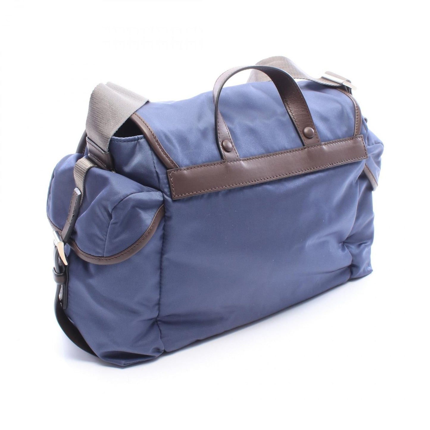 Prada Shoulder Bag Re-Nylon Flap Blue Gray Nylon Leather to Line Guru Logo — view 2