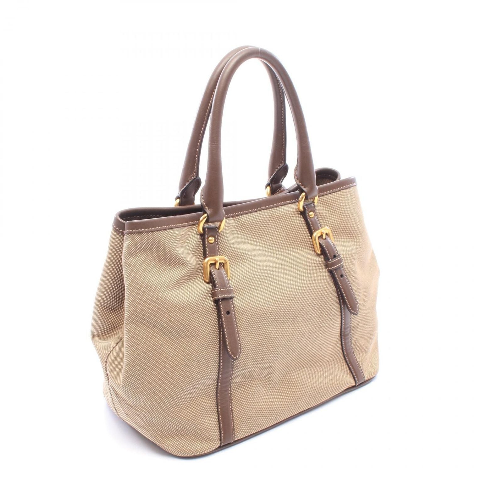 Prada Handbag Logo Jacquard 2-Way Brown Canvas Leather Tote — view 2
