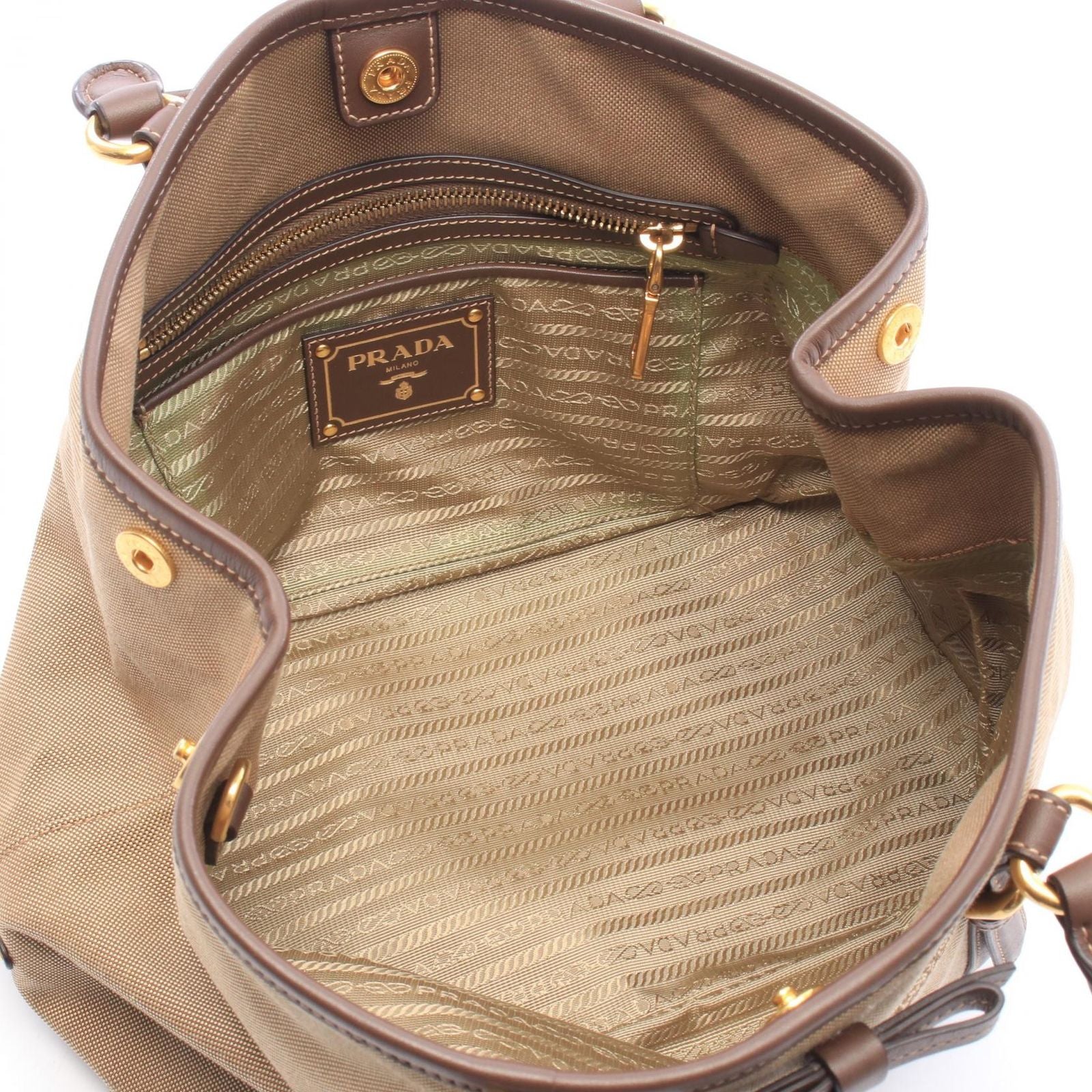 Prada Handbag Logo Jacquard 2-Way Brown Canvas Leather Tote — view 3