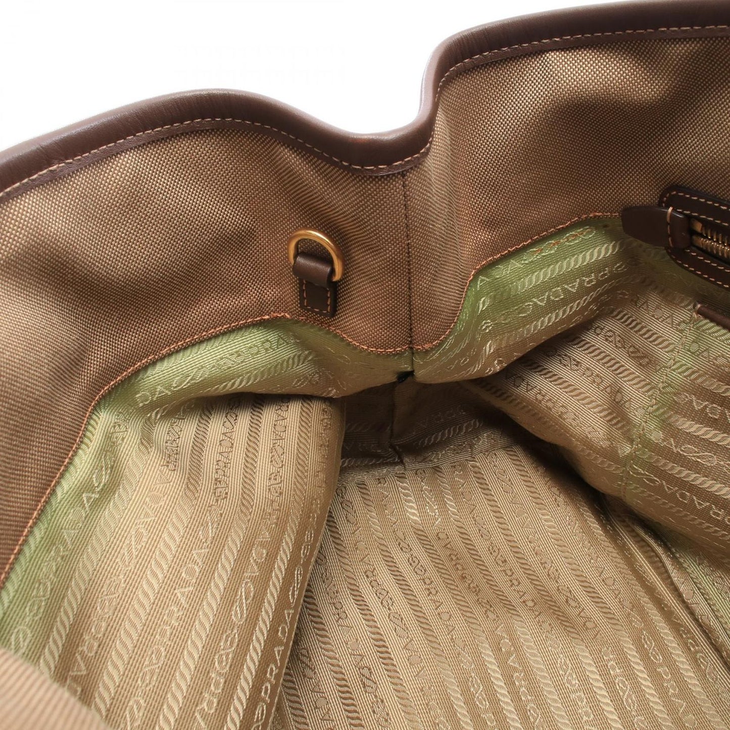 Prada Handbag Logo Jacquard 2-Way Brown Canvas Leather Tote — view 6