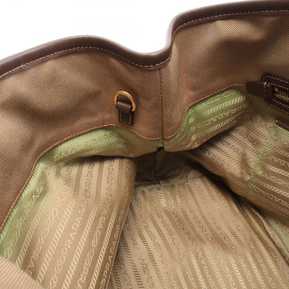 Prada Handbag Logo Jacquard 2-Way Brown Canvas Leather Tote — view 6