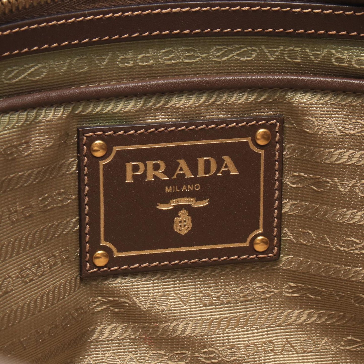 Prada Handbag Logo Jacquard 2-Way Brown Canvas Leather Tote — view 4