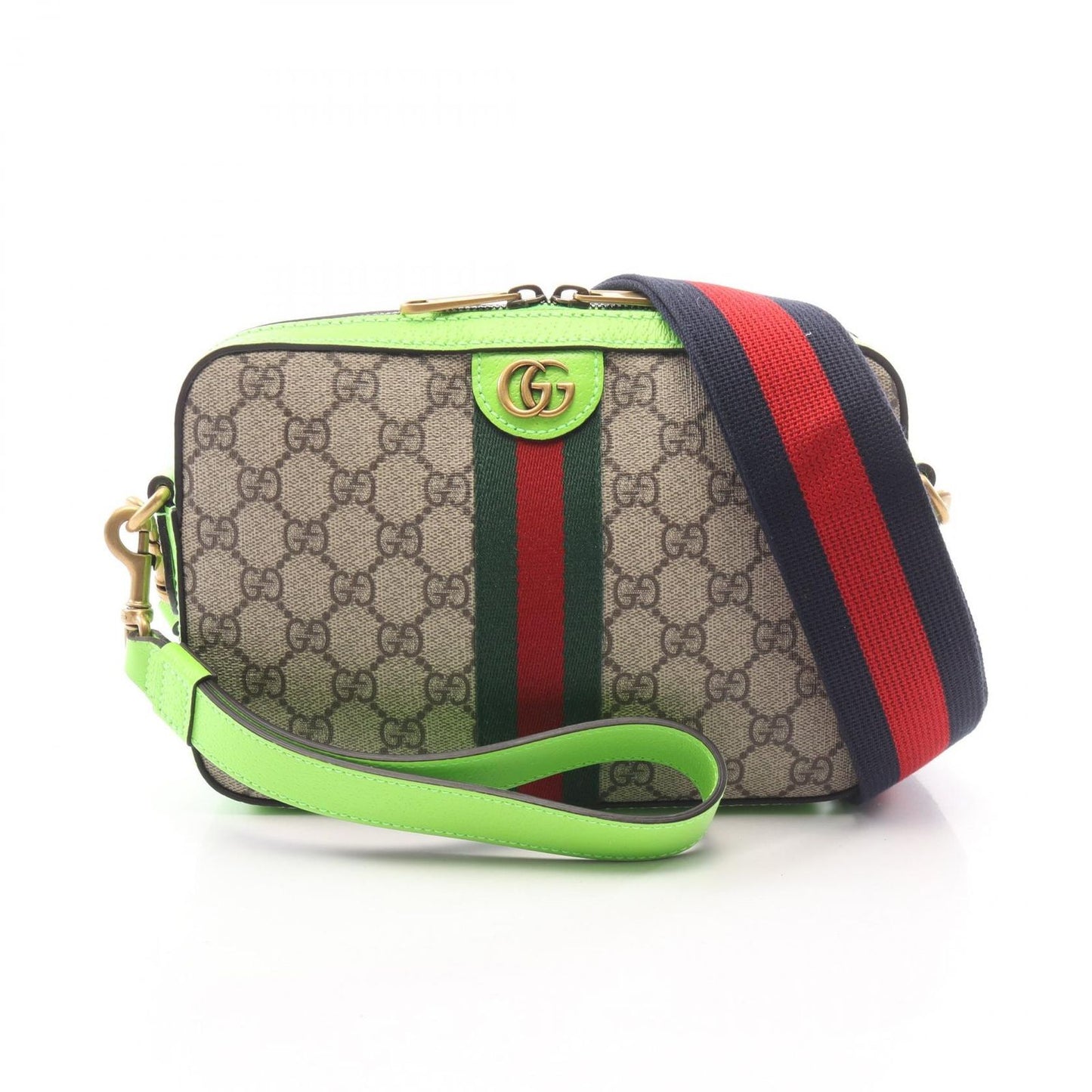 Gucci Shoulder Bag GG Supreme Sherry Line Beige Green Canvas Leather