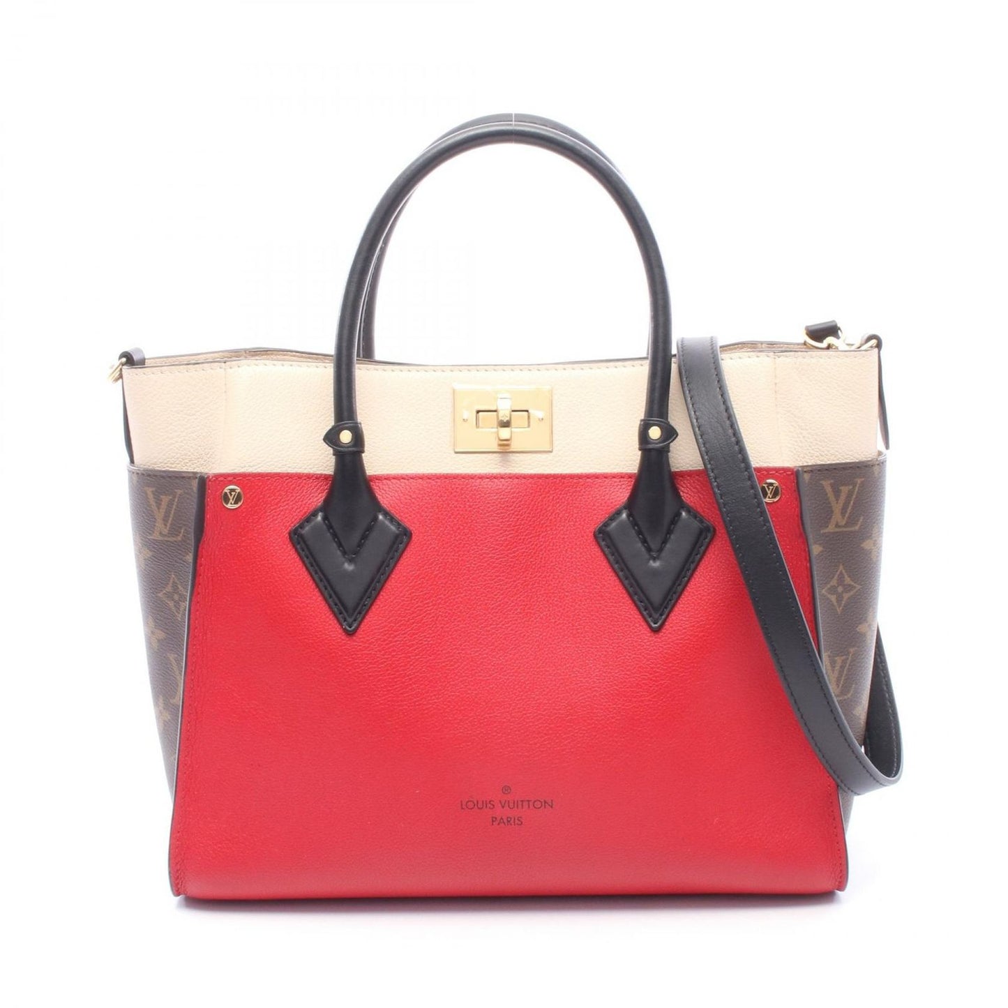 Louis Vuitton Handbag on My Side MM Monogram Rouge Pillat Leather Canvas