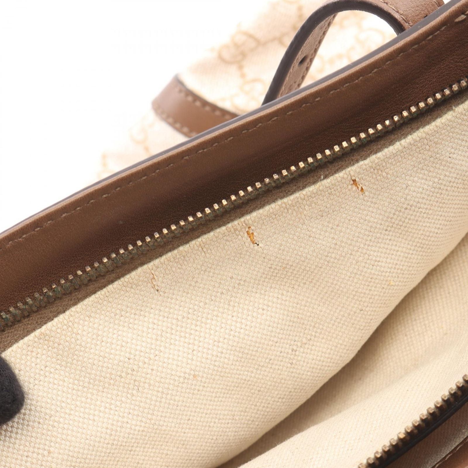 Gucci Handbag GG Supreme Ivory Brown Canvas Leather Tote — view 5