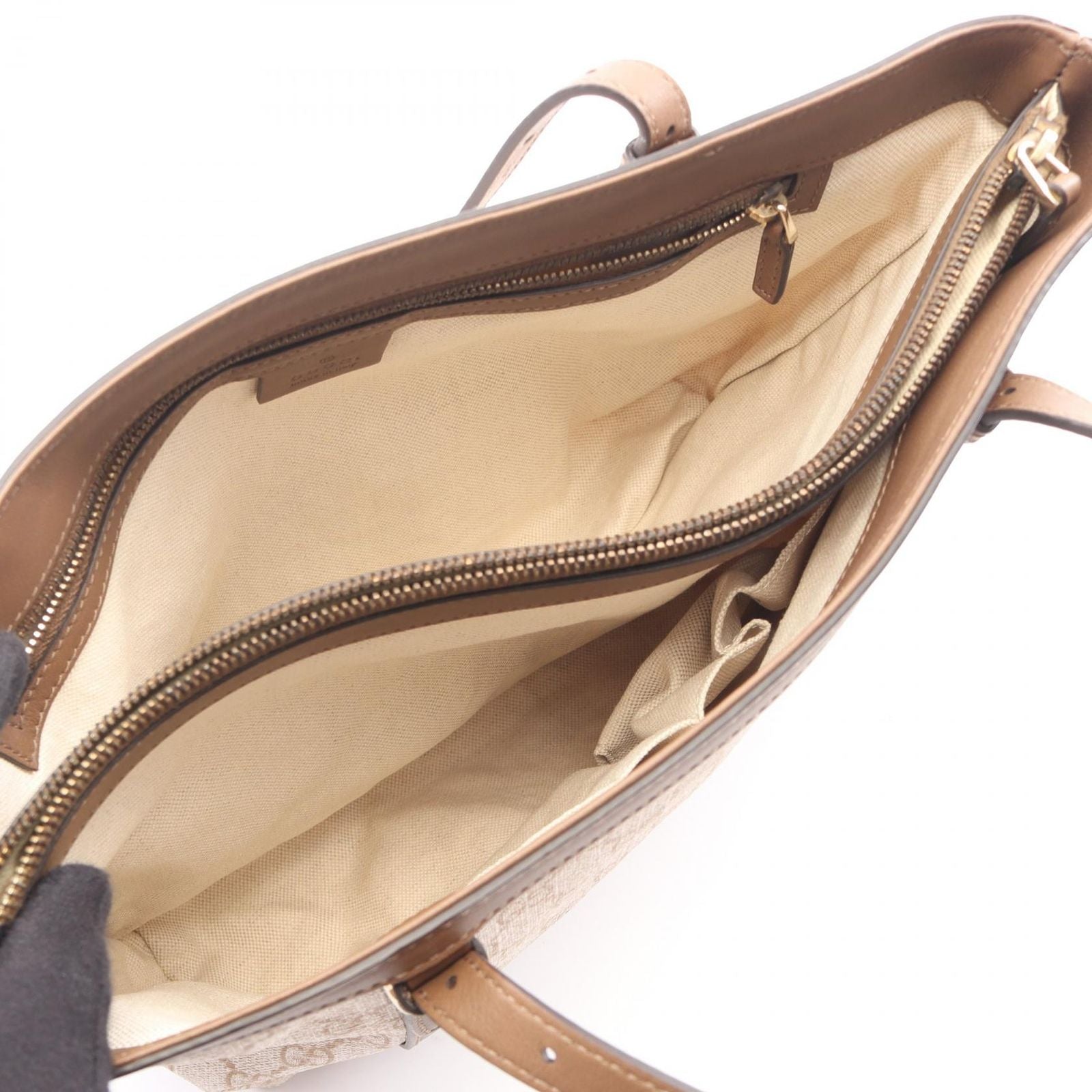 Gucci Handbag GG Supreme Ivory Brown Canvas Leather Tote — view 3