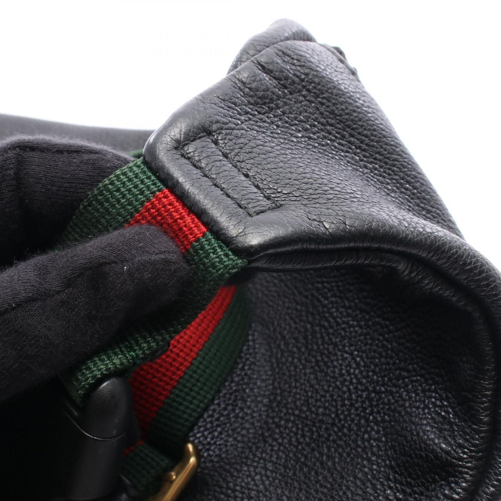 Gucci Waist Bag Vintage Logo Webbing Line Black Green Red Leather Print — view 7