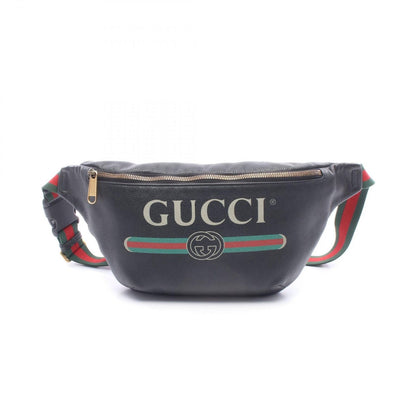 Gucci Waist Bag Vintage Logo Webbing Line Black Green Red Leather Print