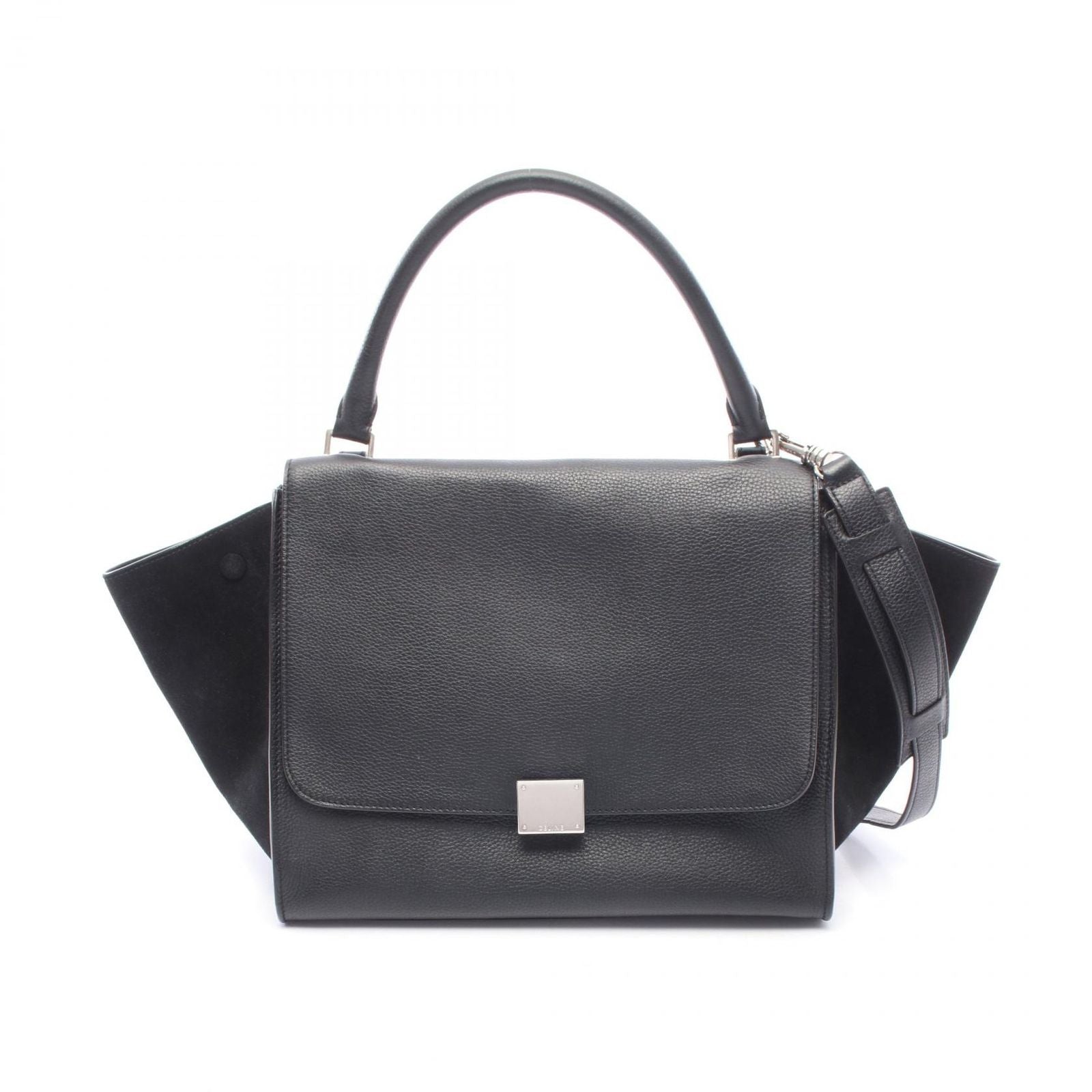 Celine Handbag Trapeze Black Leather Suede