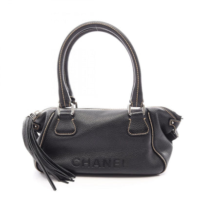 Chanel Handbag Logo Fringe Black Leather