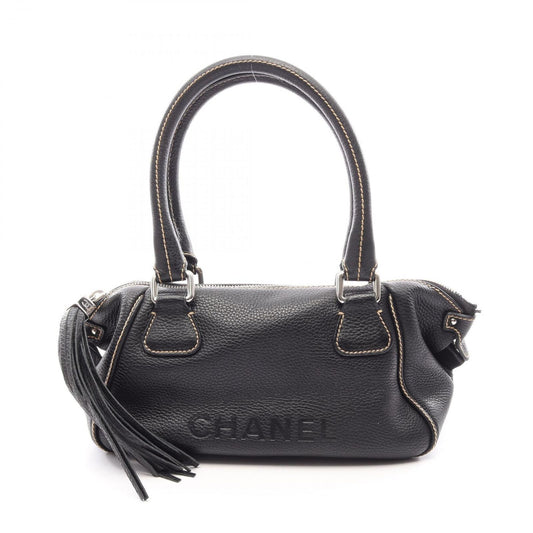 Chanel Handbag Logo Fringe Black Leather