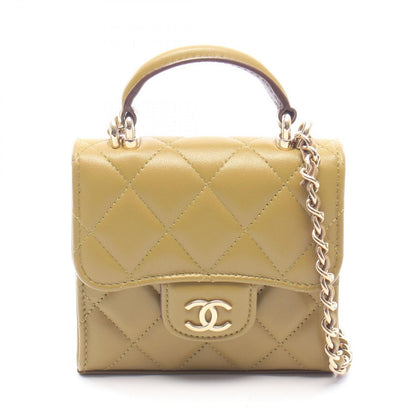Chanel Shoulder Bag Mini Quilted Chain Clutch Khaki Leather