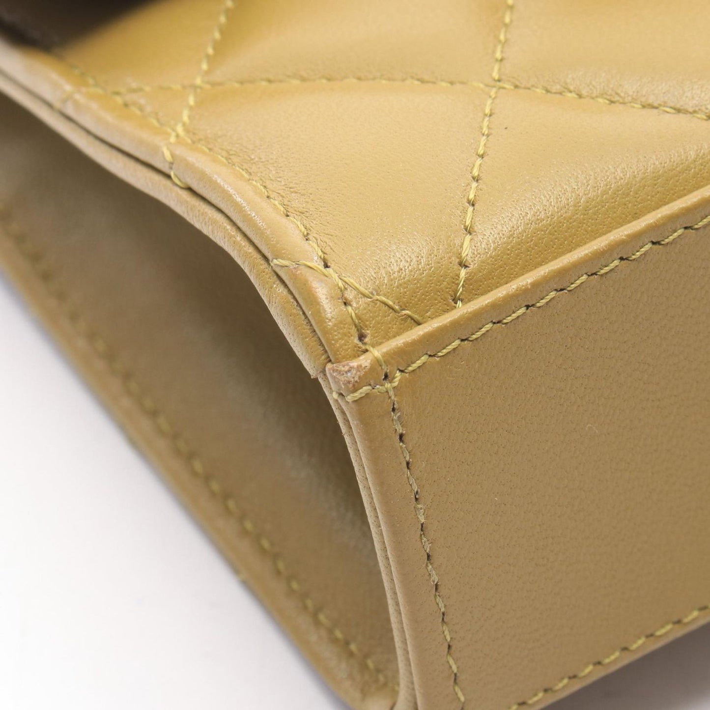 Chanel Shoulder Bag Mini Quilted Chain Clutch Khaki Leather — view 7