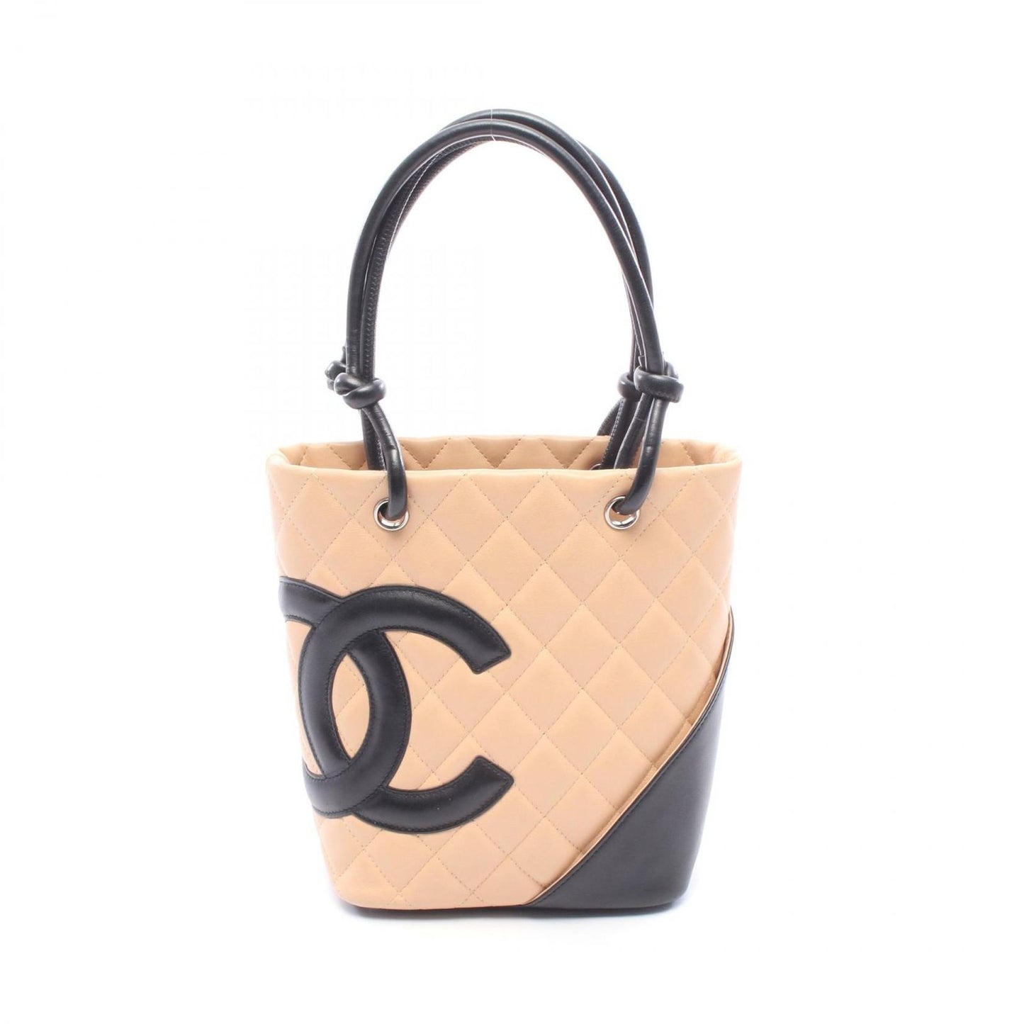 Chanel Tote Bag Cambon Line Small Beige Black Leather